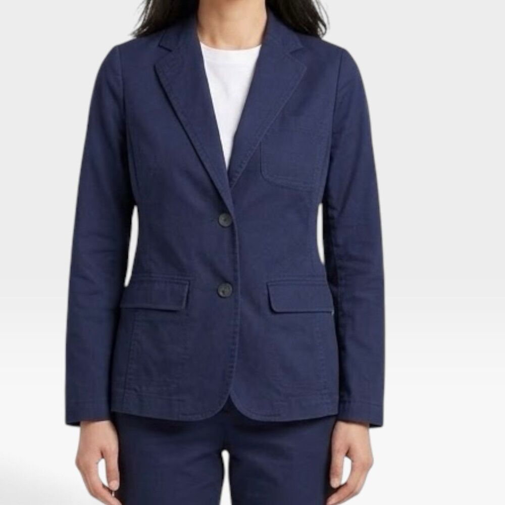 Talbots Blazer Jacket Sz 2 Navy Blue Two Button Flap Pocket Office Siren Work